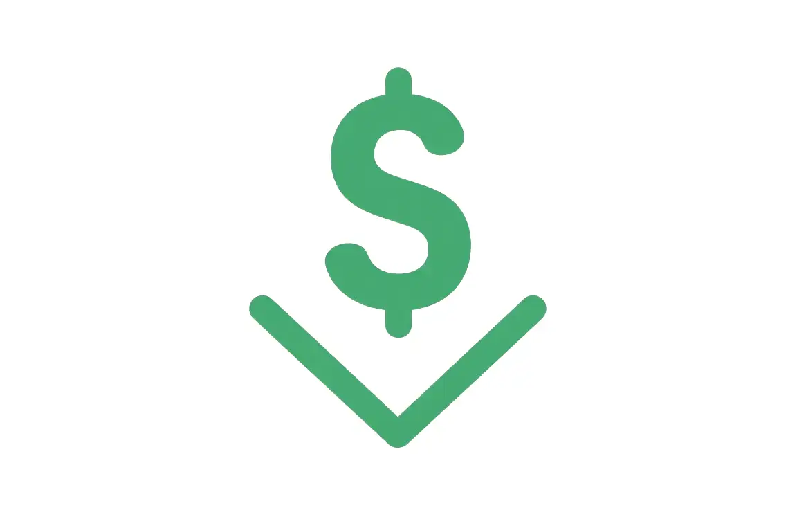 Dollar sign down arrow icon representing competitive pricing and cost savings for custom sheet metal manufacturing
