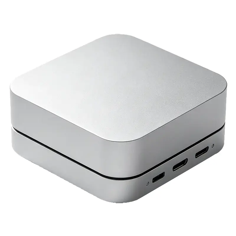 Brushed anodized aluminum mini PC enclosure with precision sheet metal fabrication