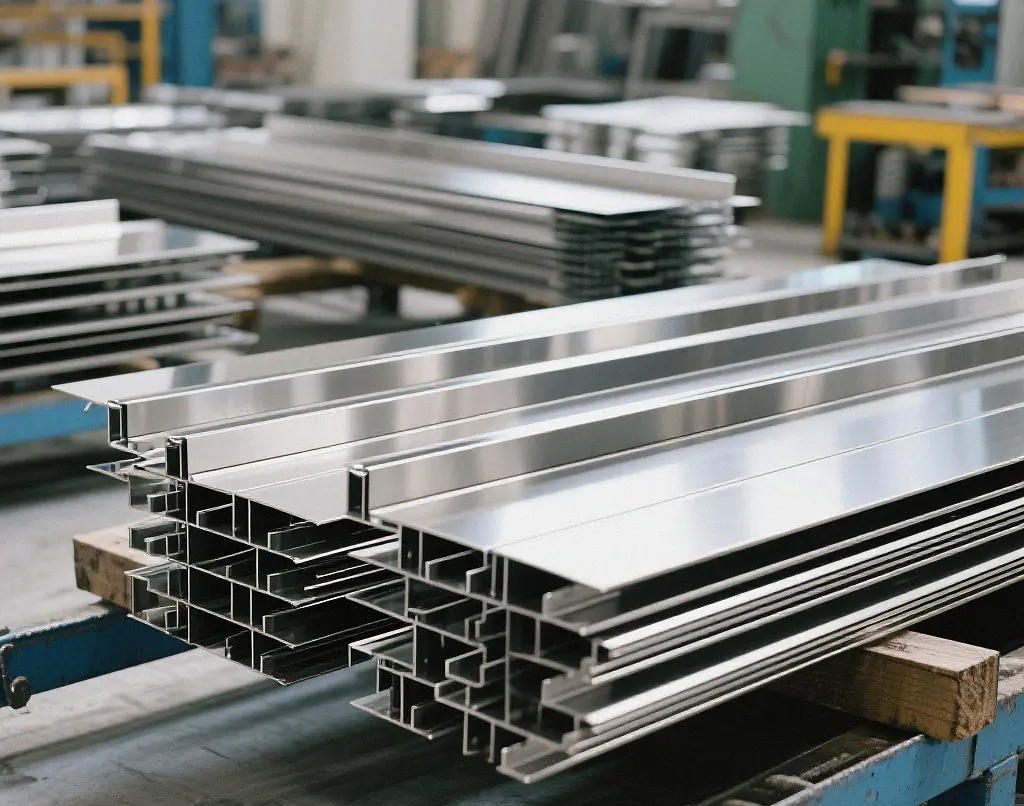 Large stock of polished aluminum and stainless steel architectural metal profiles, cost-effective bulk fabrication