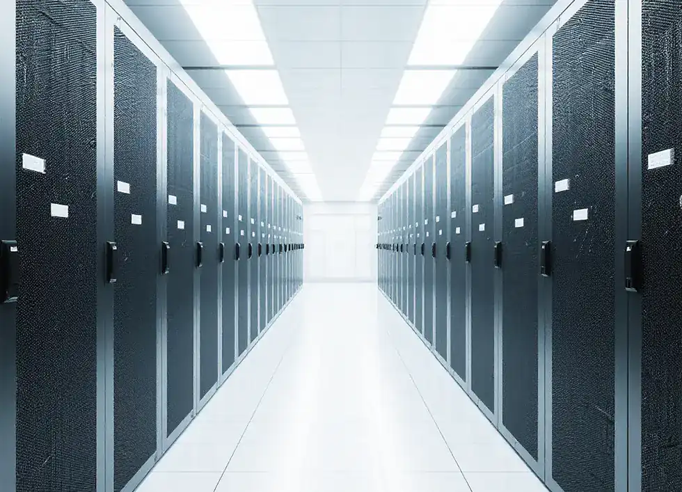 Full row custom size server cabinets inside data center room