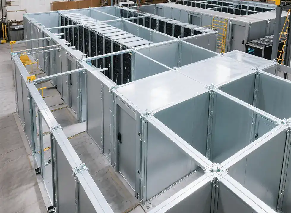 Modular assembled data center server cabinet framework manufacturing plant