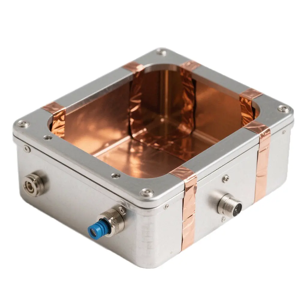 Open stainless steel EMI RFI shielding enclosure with internal copper lining, electromagnetic interference shield metal box for sensitive electronics