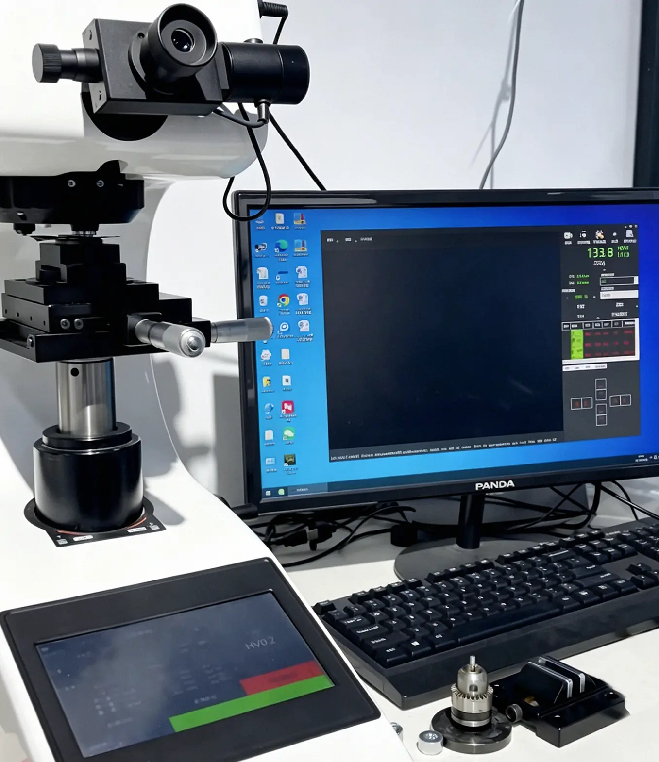 In-house factory lab hardness testing machine for sheet metal component quality testing, full process production control with internal inspection equipment to cut supply chain risks and protect custom part designs