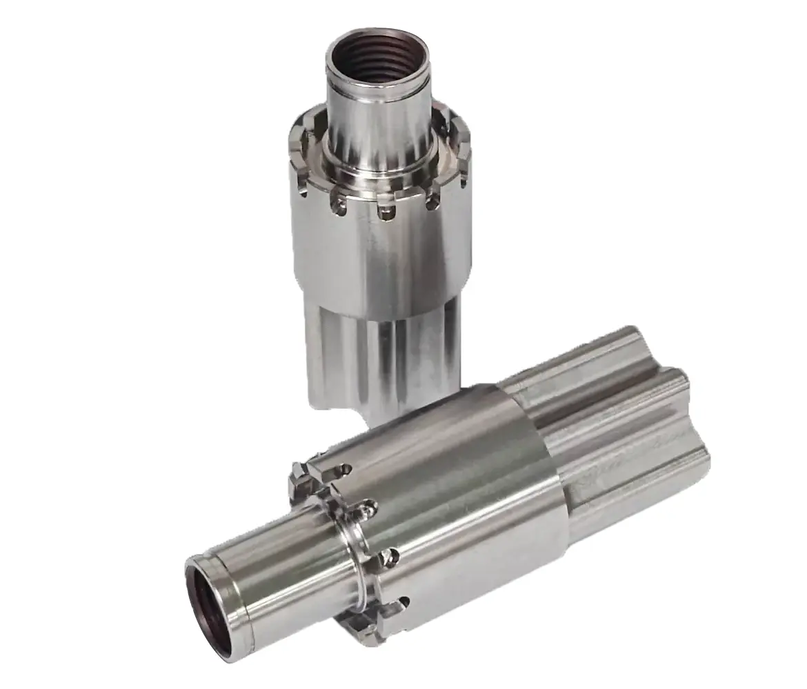 Polished stainless-steel splined-shaft housings with internal threads