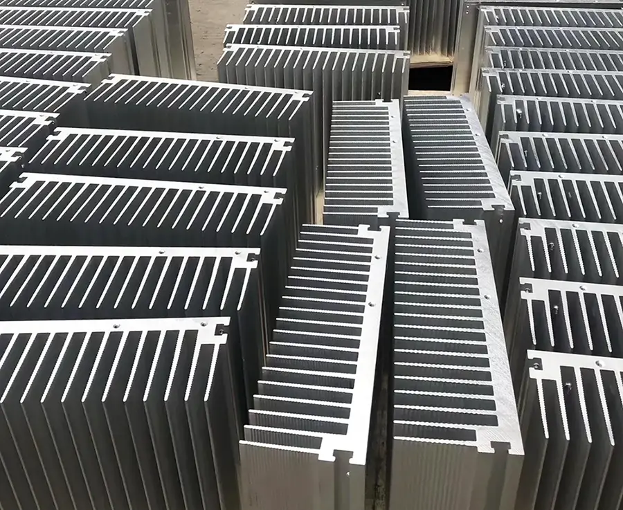 Production batch of CNC-milled aluminum heat sinks