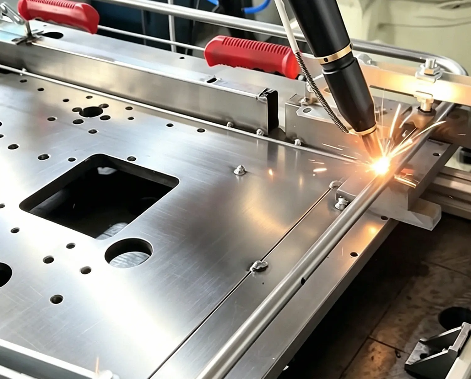 Fiber-laser welding a stainless-steel enclosure panel