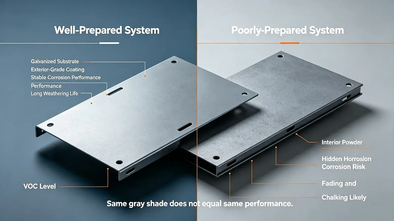 Sheet metal coating quality comparison, industrial enclosure anti-corrosion performance difference diagram
