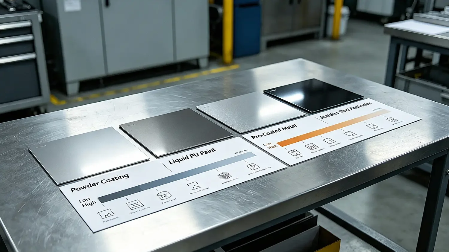Industrial metal surface treatment process comparison sample board for sheet metal fabrication