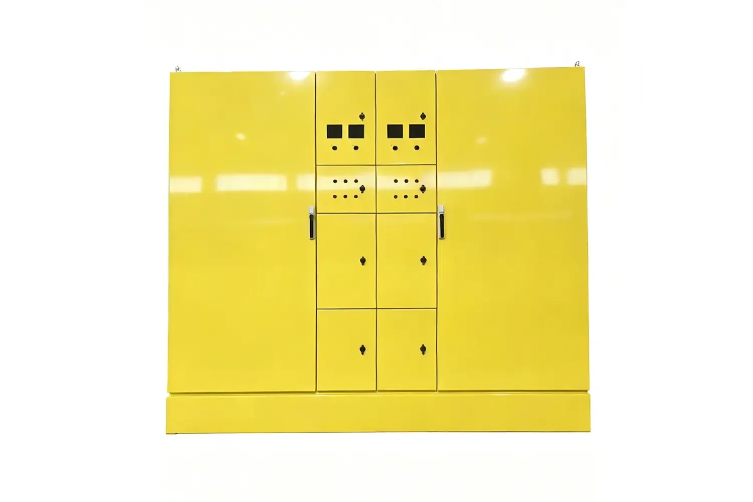 Glossy yellow customized electrical control cabinet with reserved instrument installation holes
