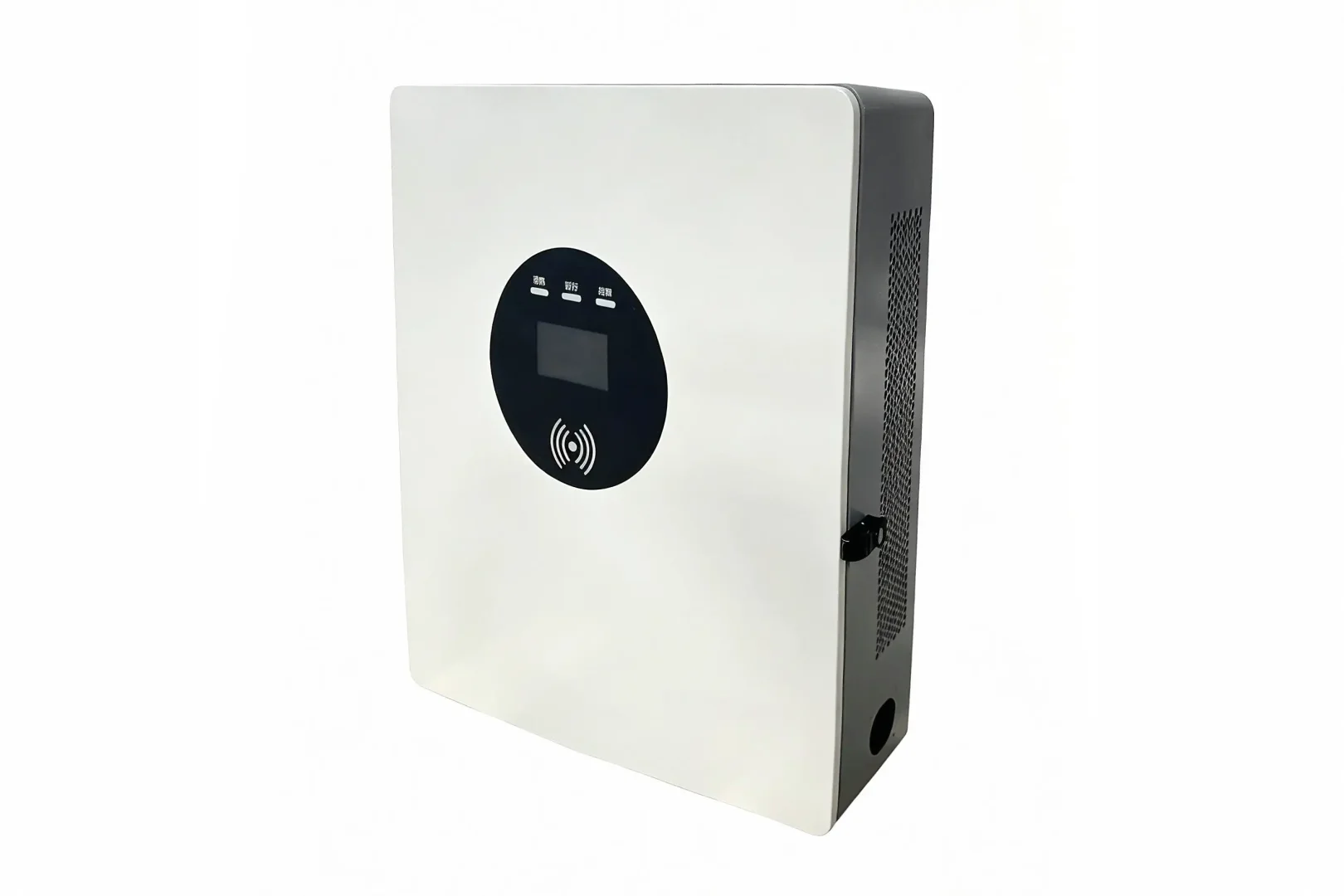 Custom wall mount sheet metal housing for home EV charger, sleek compact design with NEMA 4X waterproof rating for residential outdoor installation