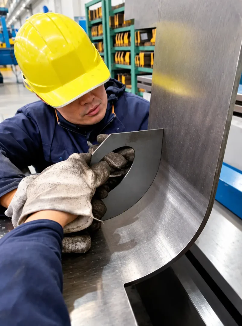 Factory trial bending a large-radius sheet metal part with a curved template
