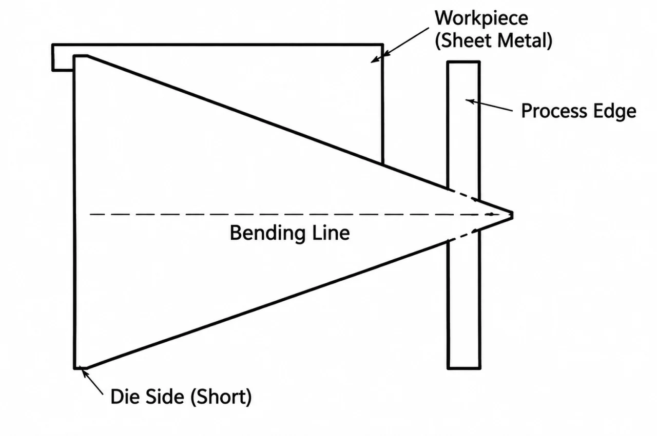 Temporary process edge used to locate a sheet metal part for bending
